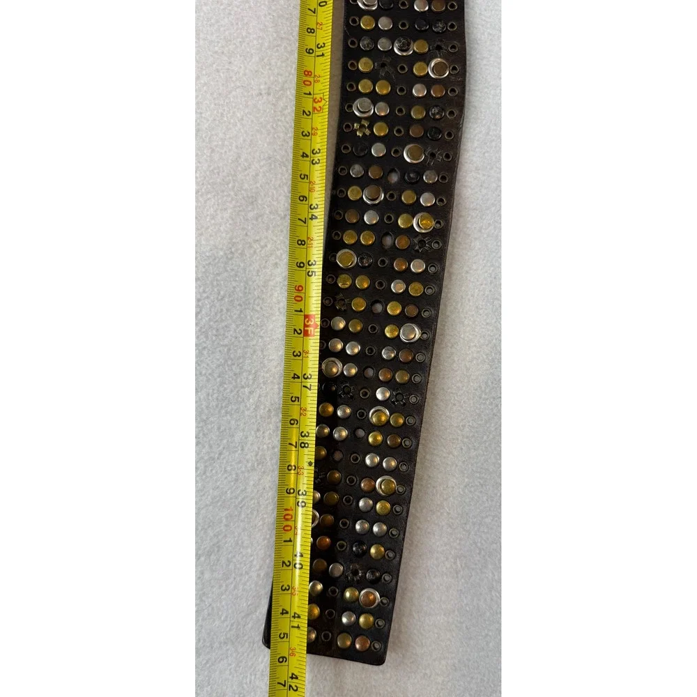 Calvin Klein Jeans Studded Belt Womens M Brown Leather Mixed Metal Wide Boho